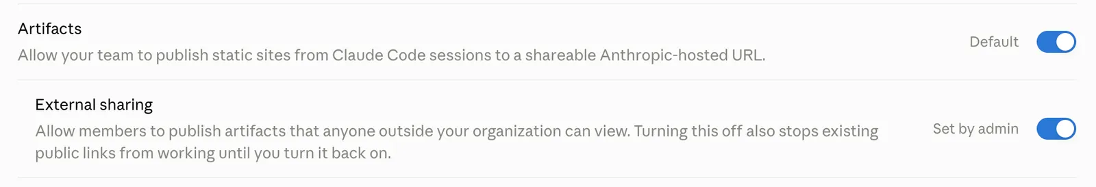 The two org-level toggles. Both were on by default in our tenancy, and the second one is retroactive.